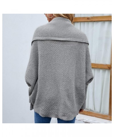 Woman Knitwear Solid Color bat Sleeve Sweater Cardigan with Two Fashionable Ways to Wear Grey $16.85 Sweaters