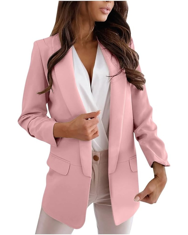 Women's Casual Blazer Jackets Formal Work Suit Jacket Lapel Long Sleeve Open Front Coat Tops with Pocket Pink $10.59 Suits