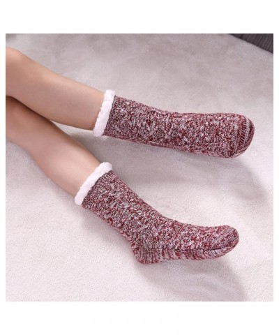 Womens Slipper Socks Winter Warm Fleece Lined Socks Cozy Soft Thick Fuzzy Non Slip Indoor Christmas Socks Wine Red Ab Rhombic...