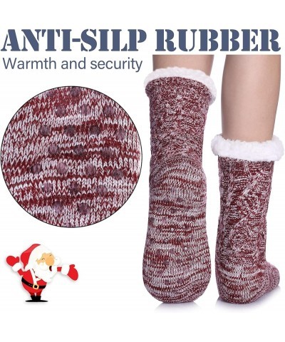 Womens Slipper Socks Winter Warm Fleece Lined Socks Cozy Soft Thick Fuzzy Non Slip Indoor Christmas Socks Wine Red Ab Rhombic...