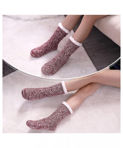 Womens Slipper Socks Winter Warm Fleece Lined Socks Cozy Soft Thick Fuzzy Non Slip Indoor Christmas Socks Wine Red Ab Rhombic...