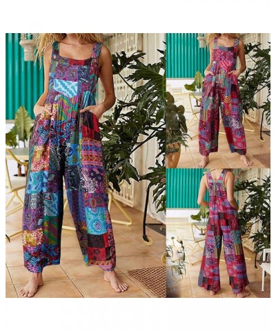 Women Summer Casual Jumpsuit Boho Sleeveless Suspender Overalls Romper Pants with Pockets Bohemian Style Trousers Blue a $12....