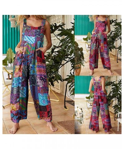 Women Summer Casual Jumpsuit Boho Sleeveless Suspender Overalls Romper Pants with Pockets Bohemian Style Trousers Blue a $12....