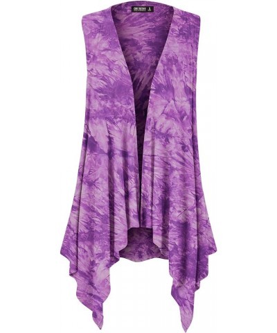 CTC Womens Lightweight Sleeveless Tie Dye Open Front Drape Cardigan - Made in USA Wsk1094_purple $11.17 Sweaters