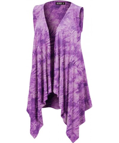 CTC Womens Lightweight Sleeveless Tie Dye Open Front Drape Cardigan - Made in USA Wsk1094_purple $11.17 Sweaters