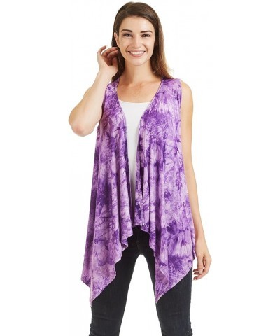 CTC Womens Lightweight Sleeveless Tie Dye Open Front Drape Cardigan - Made in USA Wsk1094_purple $11.17 Sweaters