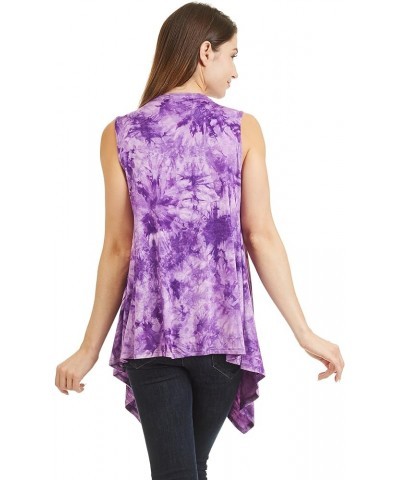 CTC Womens Lightweight Sleeveless Tie Dye Open Front Drape Cardigan - Made in USA Wsk1094_purple $11.17 Sweaters