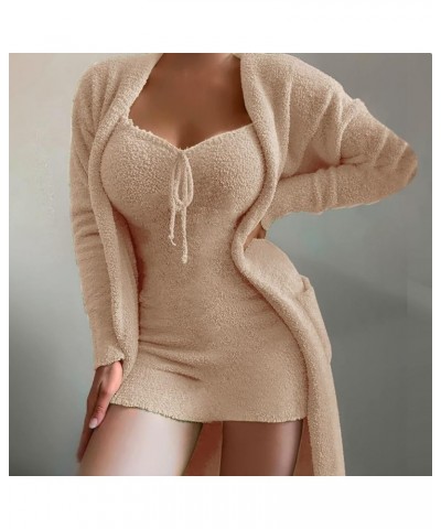 Pajama Sets for Women 2 Piece Winter Casual Solid Color Drawstring Plush Coat 2-piece Pajama Suit 1-khaki $20.87 Sleep & Lounge