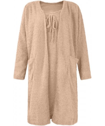 Pajama Sets for Women 2 Piece Winter Casual Solid Color Drawstring Plush Coat 2-piece Pajama Suit 1-khaki $20.87 Sleep & Lounge