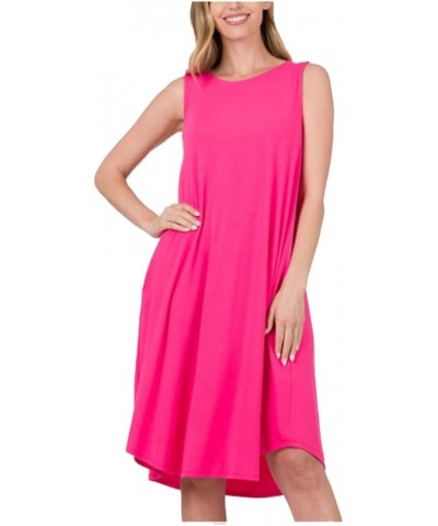 Viscose Sleeveless Knee Length with Two Side Pocket Spring time Dress vd-7000 Fuchsia $12.15 Dresses