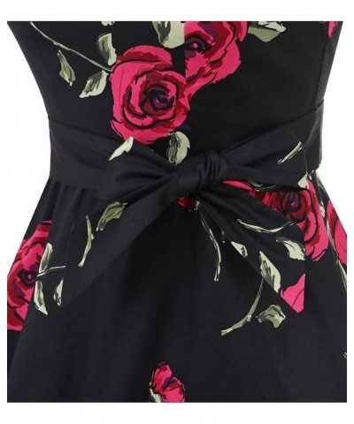 Women'sVintage Polka Audrey Dress 1950s Halter Retro Cocktail Dress Black/Fuchisa Rose $21.27 Dresses