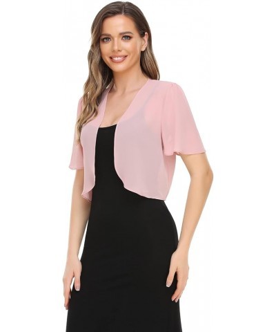 Women Bolero Shrug Soft Chiffon Open Front Sheer Short Sleeve Cropped Cardigans for Evening Dress Blush $13.49 Sweaters