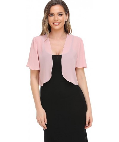 Women Bolero Shrug Soft Chiffon Open Front Sheer Short Sleeve Cropped Cardigans for Evening Dress Blush $13.49 Sweaters