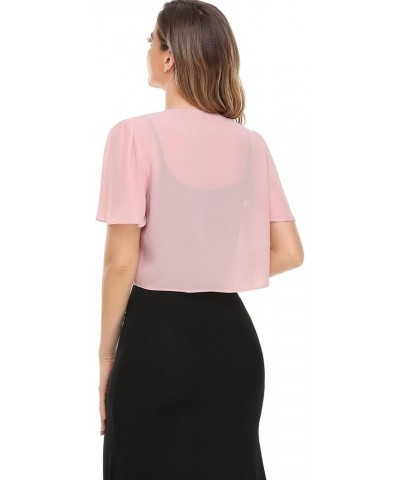 Women Bolero Shrug Soft Chiffon Open Front Sheer Short Sleeve Cropped Cardigans for Evening Dress Blush $13.49 Sweaters