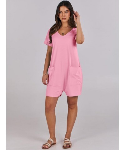 Women's Summer Casual Loose Short Sleeve V Neck Rompers One Piece Rompers Jumpsuit Outfits with Pockets Pink $13.74 Rompers