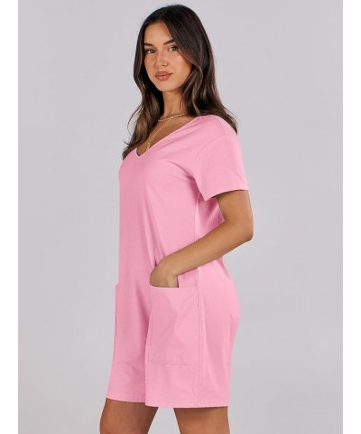 Women's Summer Casual Loose Short Sleeve V Neck Rompers One Piece Rompers Jumpsuit Outfits with Pockets Pink $13.74 Rompers