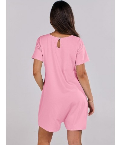 Women's Summer Casual Loose Short Sleeve V Neck Rompers One Piece Rompers Jumpsuit Outfits with Pockets Pink $13.74 Rompers