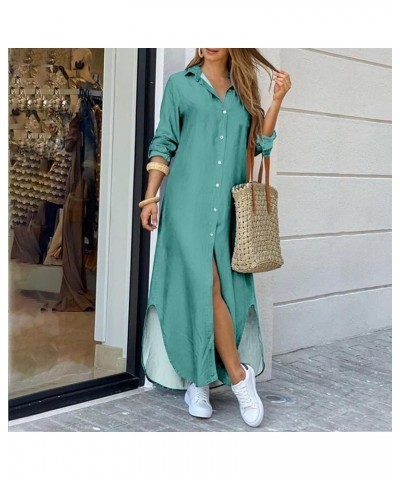 Women's 2023 Summer Casual Long Sleeve Beach Sundress Trendy Button Down Flowy Midi Dresses Hawaiian Dress Cover Ups Z01 Dark...