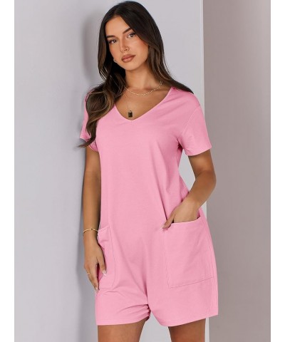 Women's Summer Casual Loose Short Sleeve V Neck Rompers One Piece Rompers Jumpsuit Outfits with Pockets Pink $13.74 Rompers