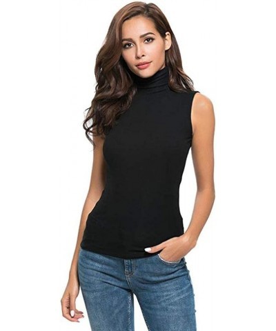 Summer Tank Tops for Women Casual Sleeveless Mock Turtleneck Slim Fit Soft Stretchy Base Layer Tee Shirts Blouses Black $8.64...