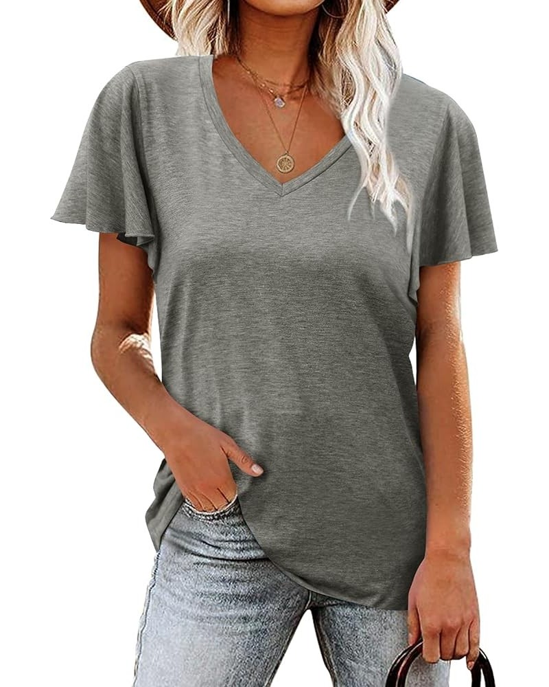 Women Summer Tops V-Neck T-Shirts Womens Tops Dressy Casual Puff Long-Sleeve Tops Tunic Tops Blouse Grey $14.53 T-Shirts