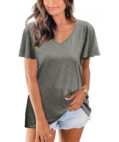 Women Summer Tops V-Neck T-Shirts Womens Tops Dressy Casual Puff Long-Sleeve Tops Tunic Tops Blouse Grey $14.53 T-Shirts