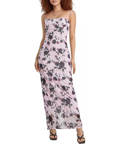 Womens Sexy Boho Floral Spaghetti Strap Backless Corset Long Dress Y2k Low Cut Ruffle Tiered Maxi Bodycon Dresses Pink-2 $9.2...