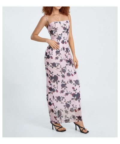 Womens Sexy Boho Floral Spaghetti Strap Backless Corset Long Dress Y2k Low Cut Ruffle Tiered Maxi Bodycon Dresses Pink-2 $9.2...