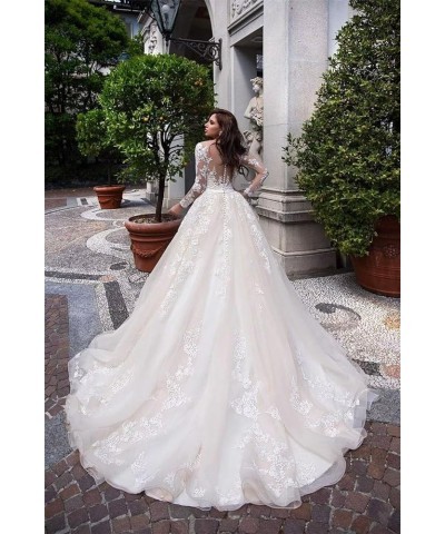 2024 Luxury Ball Gown Wedding Dresses for Bride Long Sleeve V Neck A Line Bridal Gowns Lace Appliques with Train Style1 Ivory...