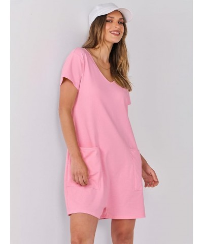 Women's Summer Casual Loose Short Sleeve V Neck Rompers One Piece Rompers Jumpsuit Outfits with Pockets Pink $13.74 Rompers