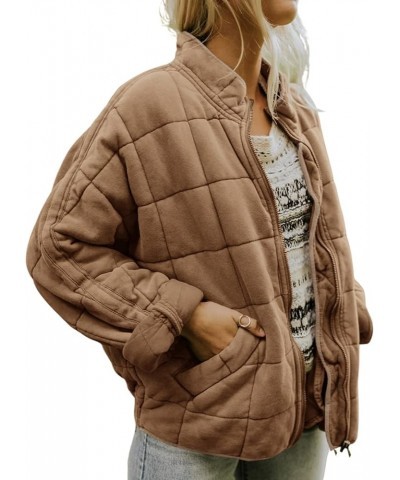 Women's Baggy Puffer Jacket Oversized Lightweight Padded Quilted Jacket Y2k Winter Warm Stand Collor Zipper Coat Light Brown ...