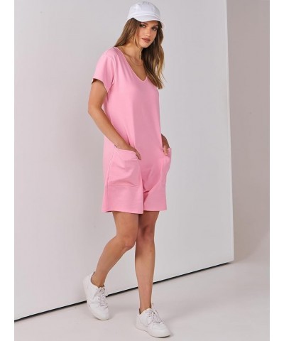 Women's Summer Casual Loose Short Sleeve V Neck Rompers One Piece Rompers Jumpsuit Outfits with Pockets Pink $13.74 Rompers