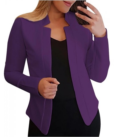 Cropped Blazers for Women Plus Size Open Front Cropped Blazer Cardigans Casual Slim Fit Long Sleeve Blazer Jacket 01-purple $...