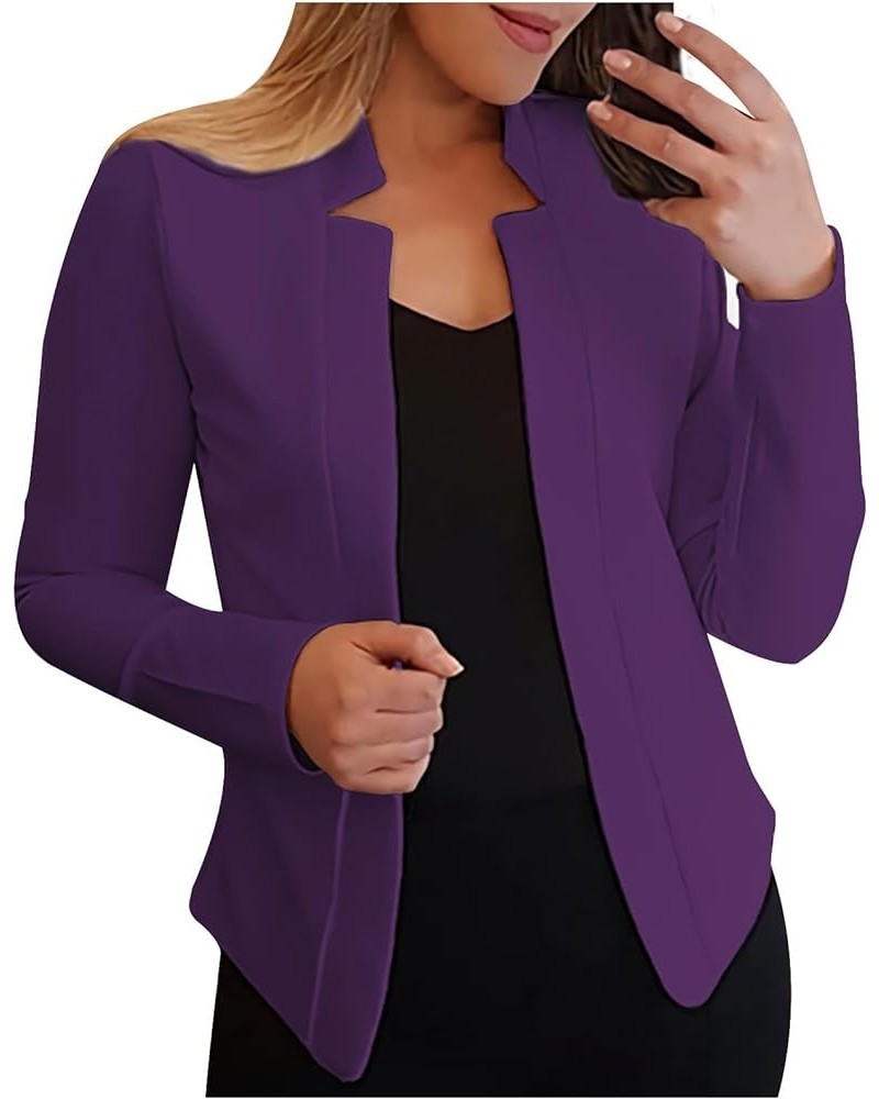 Cropped Blazers for Women Plus Size Open Front Cropped Blazer Cardigans Casual Slim Fit Long Sleeve Blazer Jacket 01-purple $...