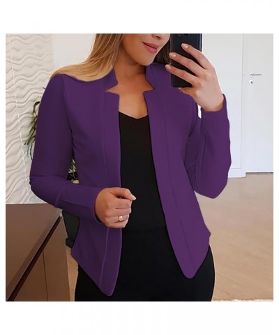 Cropped Blazers for Women Plus Size Open Front Cropped Blazer Cardigans Casual Slim Fit Long Sleeve Blazer Jacket 01-purple $...