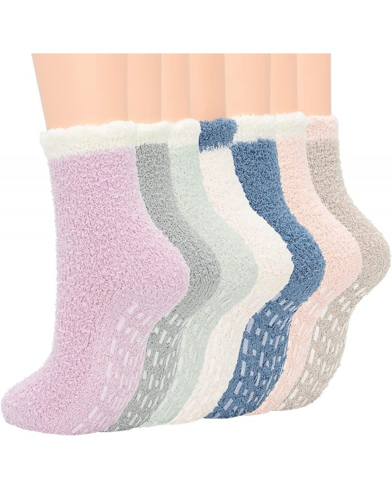 Womens Fuzzy Socks Winter Warm Fluffy Socks Athletic Outdoor Sports Socks 7 Pack Candy Pink With Grips $7.64 Socks