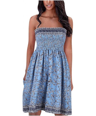 Women's Summer Dress Strapless Boho Floral Printed Beach Cover Ups Sundress Sexy A-line Tube Mini Dresses 03dark Blue $10.70 ...