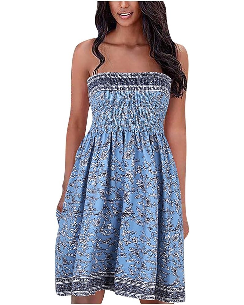 Women's Summer Dress Strapless Boho Floral Printed Beach Cover Ups Sundress Sexy A-line Tube Mini Dresses 03dark Blue $10.70 ...