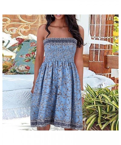 Women's Summer Dress Strapless Boho Floral Printed Beach Cover Ups Sundress Sexy A-line Tube Mini Dresses 03dark Blue $10.70 ...