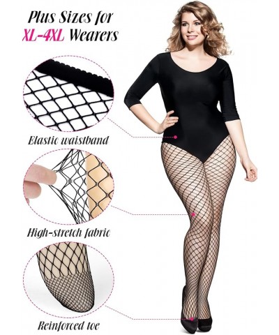 4 Pairs Black Fishnets Tights Plus Size Sexy Fishnet Pantyhose Stockings Fishnet Cross Mesh Stockings for Women Black $10.63 ...