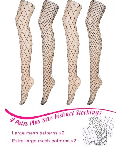 4 Pairs Black Fishnets Tights Plus Size Sexy Fishnet Pantyhose Stockings Fishnet Cross Mesh Stockings for Women Black $10.63 ...