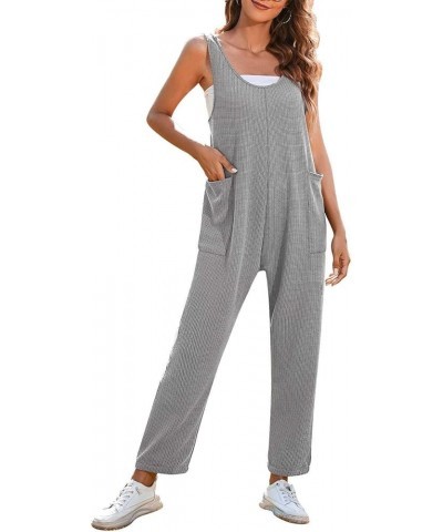 Jumpsuits for Women Casual Summer Rompers Sleeveless Waffle Knit Loose Baggy Overalls Jumpers with Pockets 2024 Gray $16.10 O...