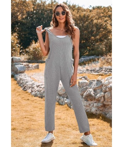 Jumpsuits for Women Casual Summer Rompers Sleeveless Waffle Knit Loose Baggy Overalls Jumpers with Pockets 2024 Gray $16.10 O...