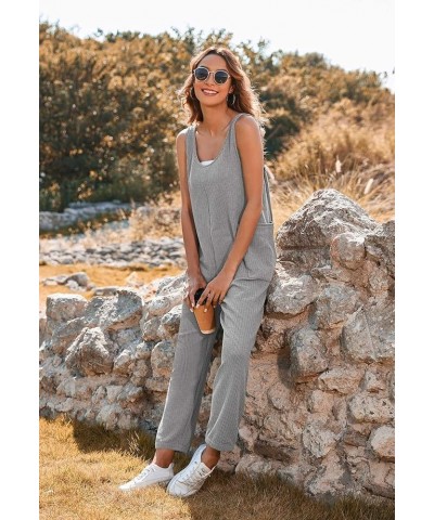 Jumpsuits for Women Casual Summer Rompers Sleeveless Waffle Knit Loose Baggy Overalls Jumpers with Pockets 2024 Gray $16.10 O...