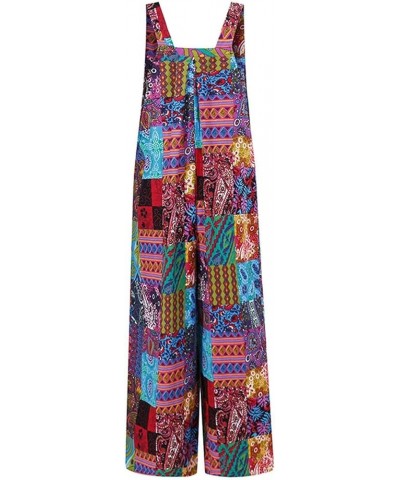 Women Summer Casual Jumpsuit Boho Sleeveless Suspender Overalls Romper Pants with Pockets Bohemian Style Trousers Blue a $12....