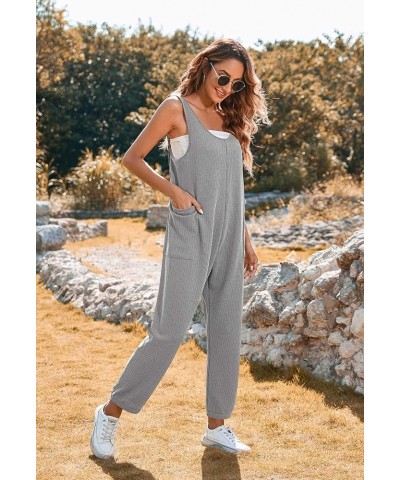 Jumpsuits for Women Casual Summer Rompers Sleeveless Waffle Knit Loose Baggy Overalls Jumpers with Pockets 2024 Gray $16.10 O...