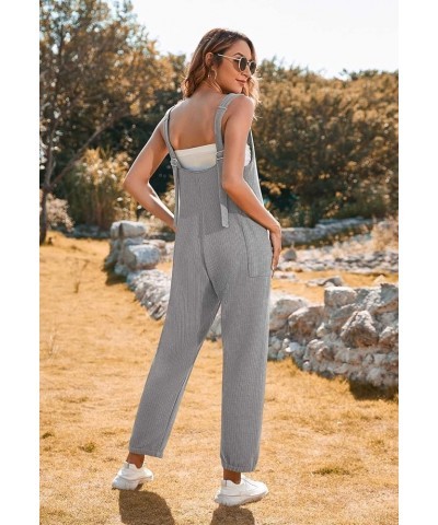 Jumpsuits for Women Casual Summer Rompers Sleeveless Waffle Knit Loose Baggy Overalls Jumpers with Pockets 2024 Gray $16.10 O...