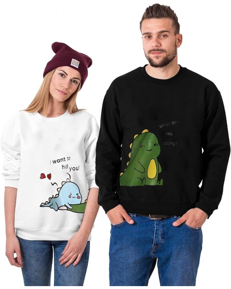 Couple Hoodie Lover Dinosaur Matching Couple Sweatshirt Valentine's Day Gift for Him & Her King Queen (f-White, S) X-Large F-...