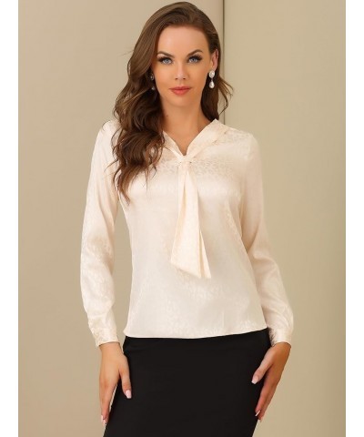 Work Office Shirt for Women's Leopard Print Tie Neck Long Sleeve Satin Elegant Blouses Beige Print $15.60 Blouses