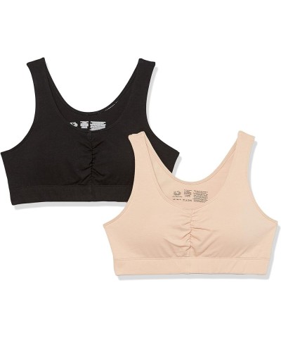 Women's Shirred Front Sport Bra With Removable Pads, 2-Pack Sand/Black $13.76 Lingerie